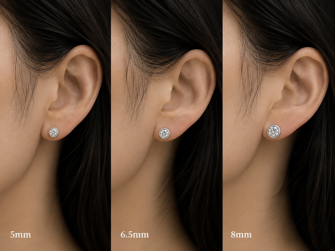Bezel-Set Round Lab Diamond Stud Earrings, view 9