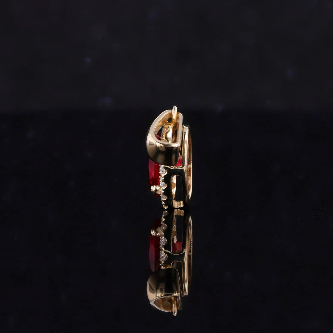 5x7mm, 1.25ct Oval Cut Ruby with Diamond Halo Pendant in 14K Solid Yellow Gold
