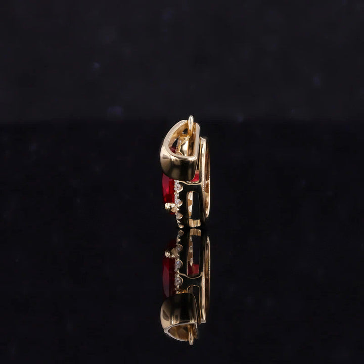 5x7mm, 1.25ct Oval Cut Ruby with Diamond Halo Pendant in 14K Solid Yellow Gold