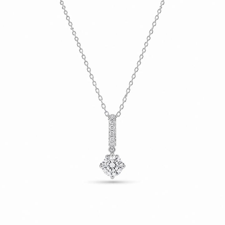 4.5mm, 0.35ct Round Cut Lab Diamond Pendant with Pavé-Bail Necklace in 18K Solid White Gold