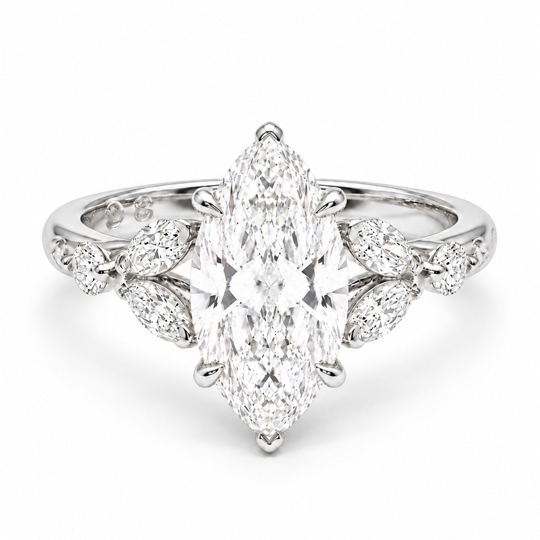 The Rapunzel marquise lab diamond engagement ring in 14K white gold