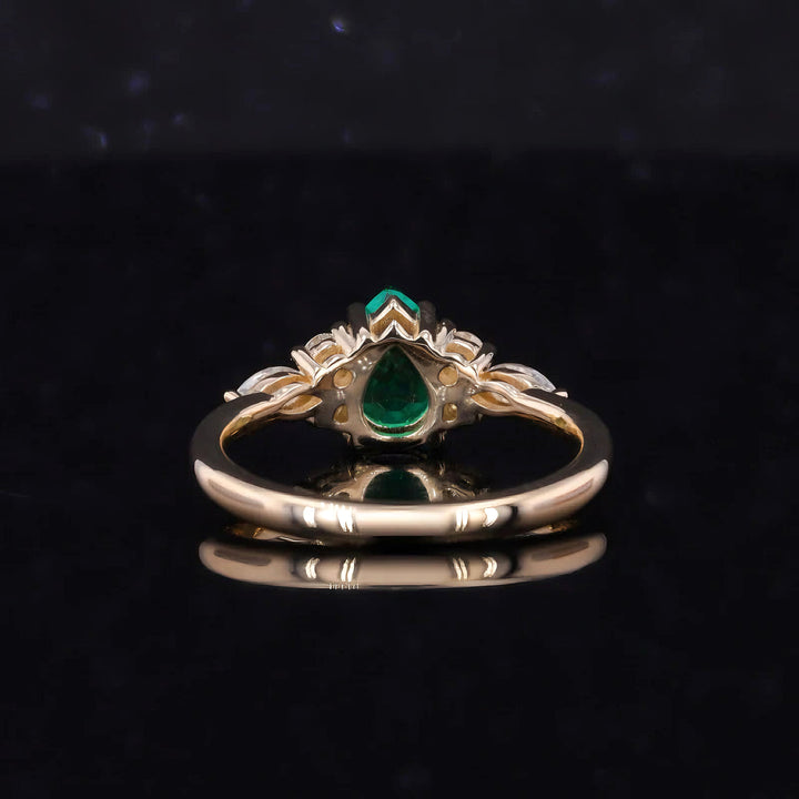 3x5mm, 0.80ct Pear Lab-Grown Colombian Emerald with Diamond Accent Ring in 14K Yellow Gold