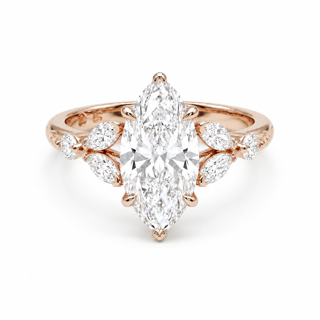 The Rapunzel marquise lab diamond engagement ring in 14K rose gold