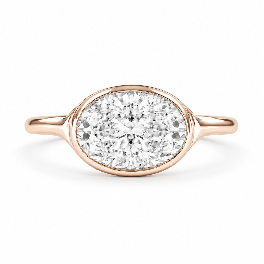 The Horizon east-west oval lab diamond bezel ring in 14K rose gold