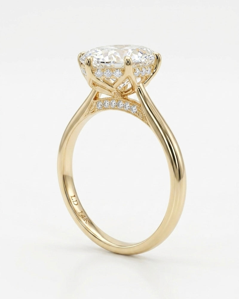 Lotus Lace Halo oval lab diamond engagement ring, view 2