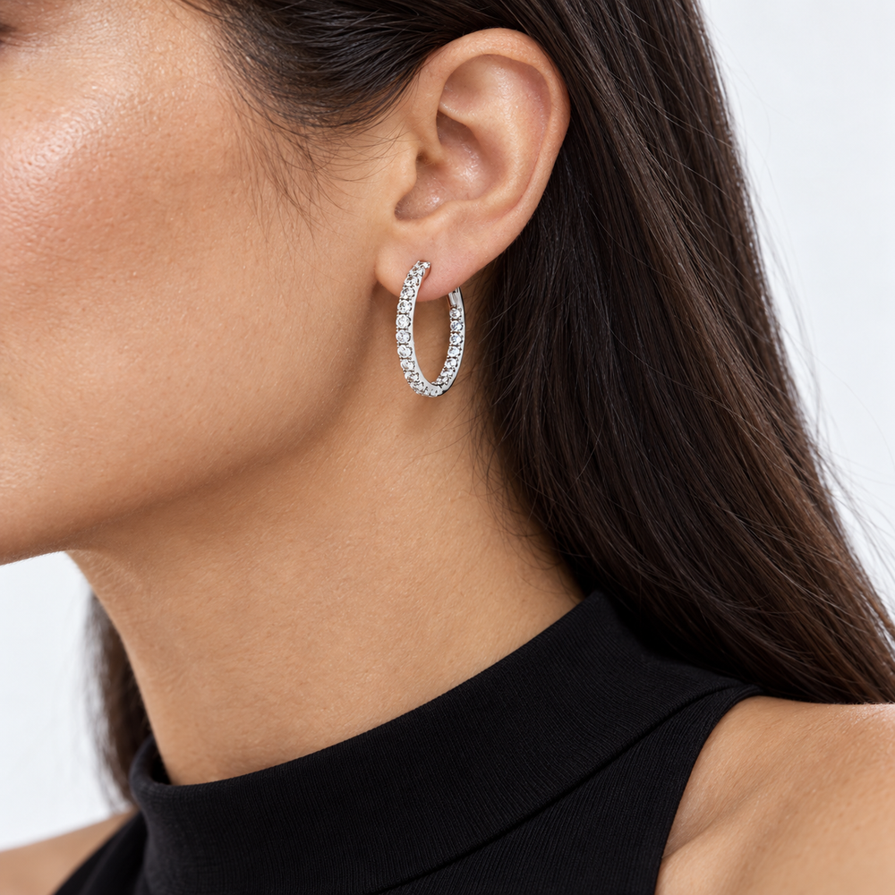 Inside-Out Lab Diamond Hoop Earrings worn on the ear