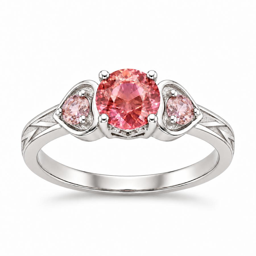 "Atoms & Impact" Pink Sapphire Three-Stone Ring