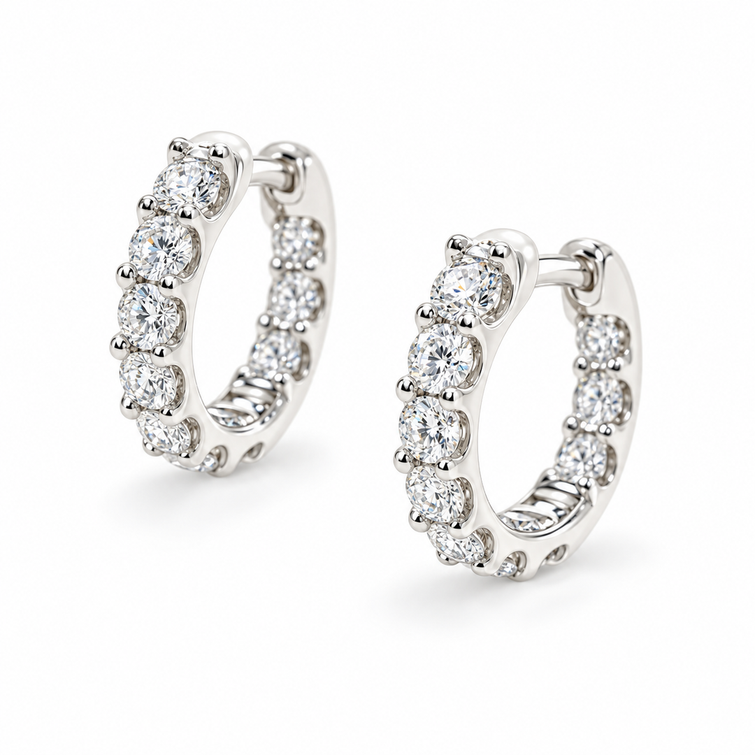 Petite Lab Diamond Huggie Earrings in 14K White Gold