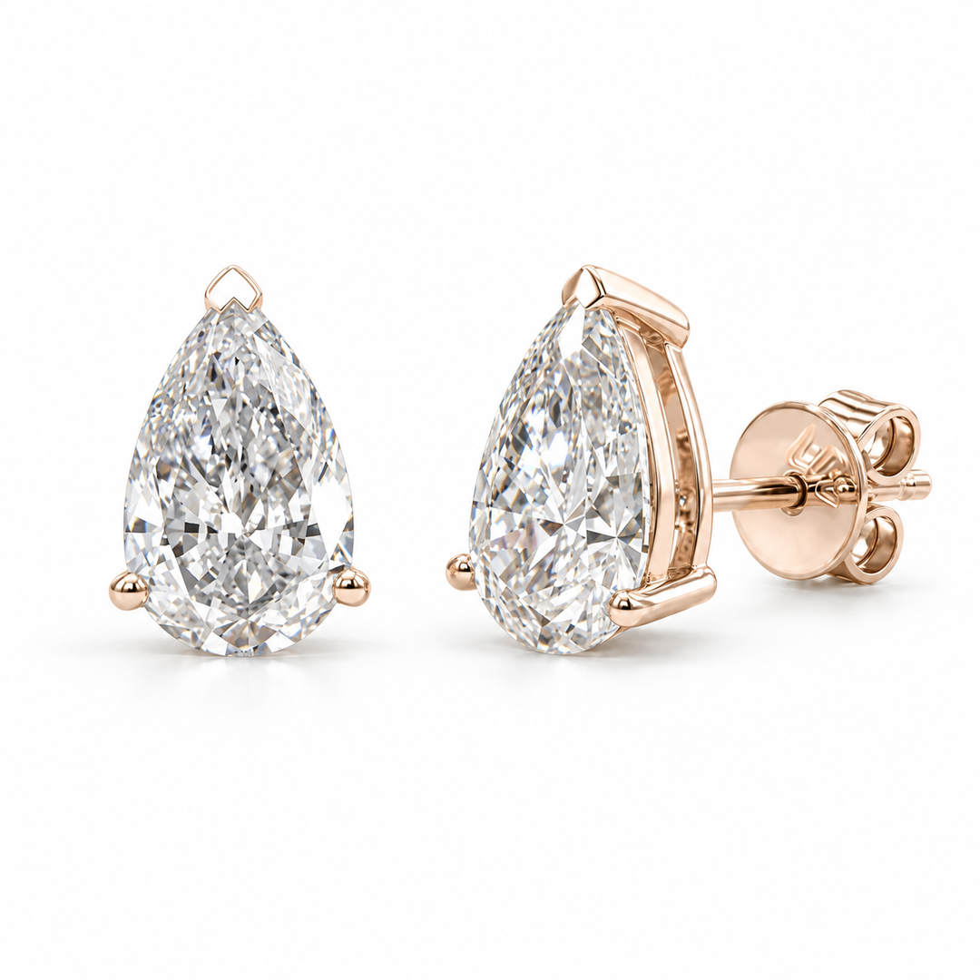 Pear Lab Diamond Solitaire Stud Earrings in 14K Rose Gold