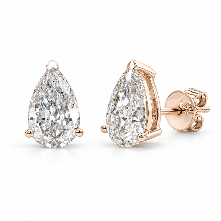 Pear Lab Diamond Solitaire Stud Earrings in 14K Rose Gold