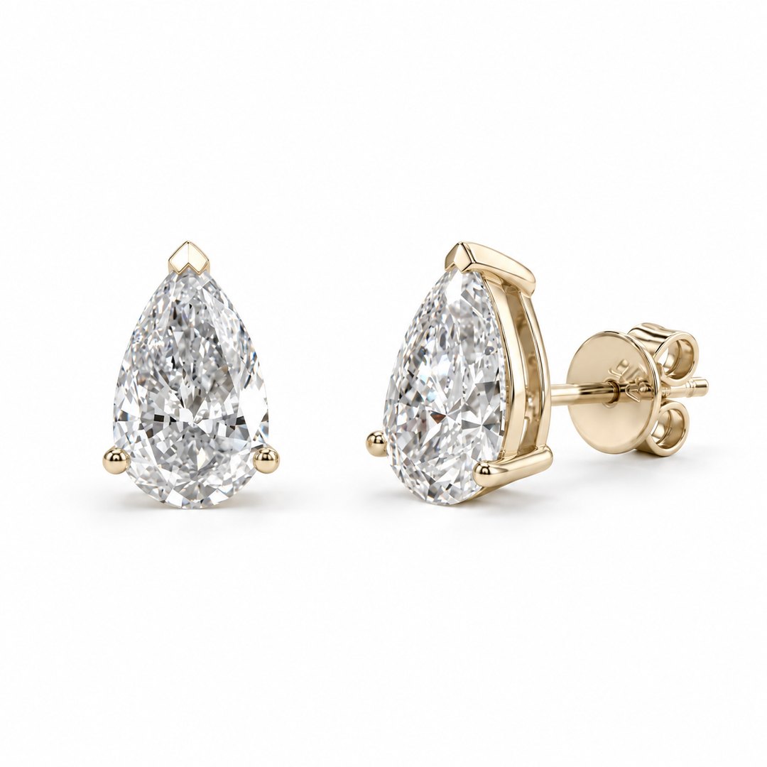 Pear Lab Diamond Solitaire Stud Earrings in 14K Yellow Gold