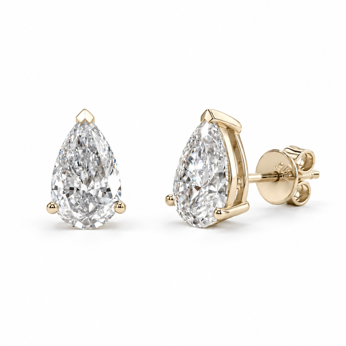 Pear Lab Diamond Solitaire Stud Earrings in 14K Yellow Gold