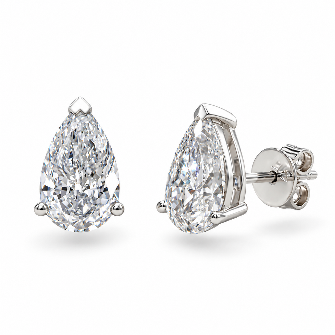 Pear Lab Diamond Solitaire Stud Earrings in 14K White Gold