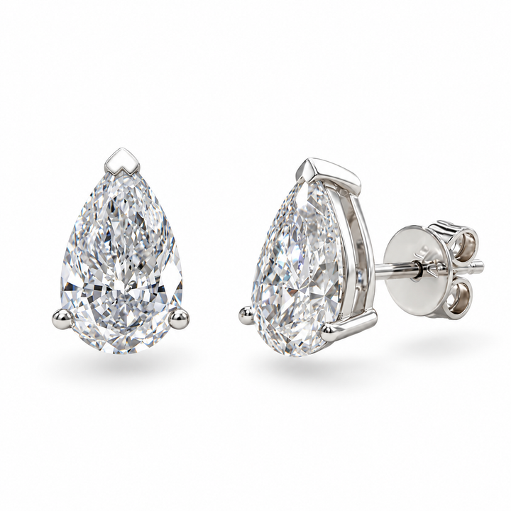 Pear Lab Diamond Solitaire Stud Earrings in 14K White Gold