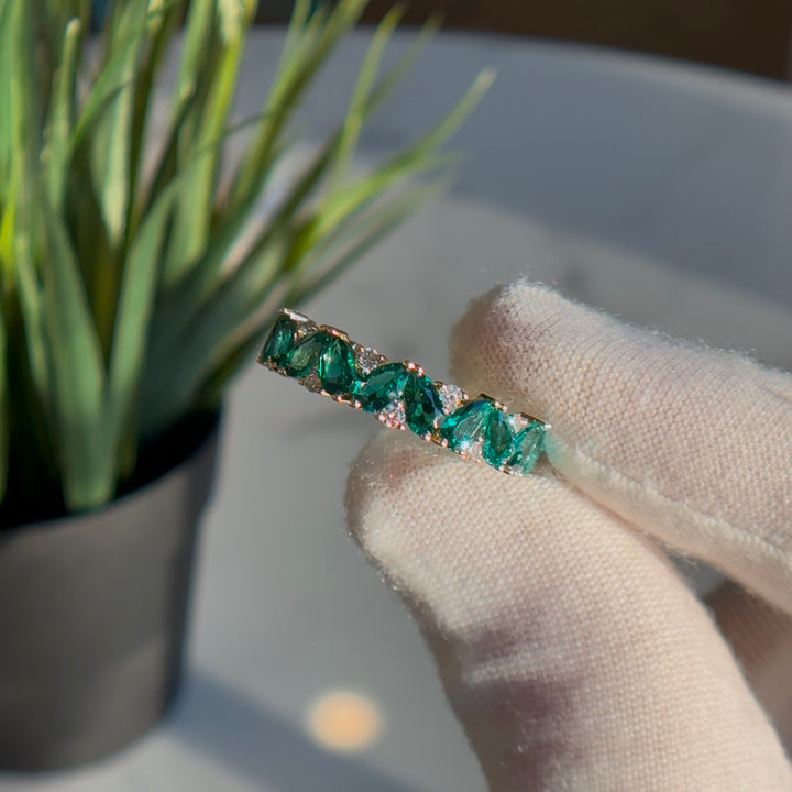 Customized™ 5mm, 2.88ctw Pear Lab-Grown Zambian Emerald & Round Diamond Eternity Band in Yellow Gold