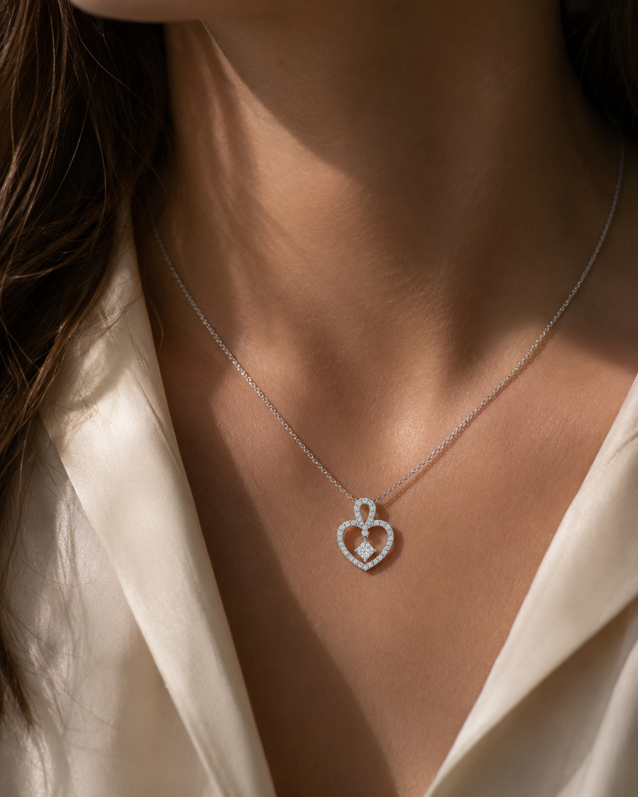 3.9mm, 0.45ct Round Cut Lab Diamond Pavé-Heart Pendant Necklace