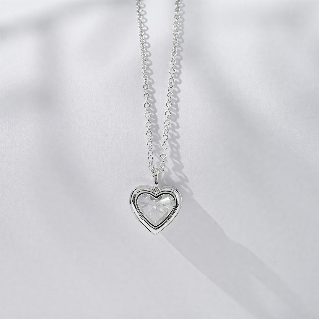 1.00ct Heart-Cut Diamond Bezel Pendant Necklace in 18K White Gold (7mm)