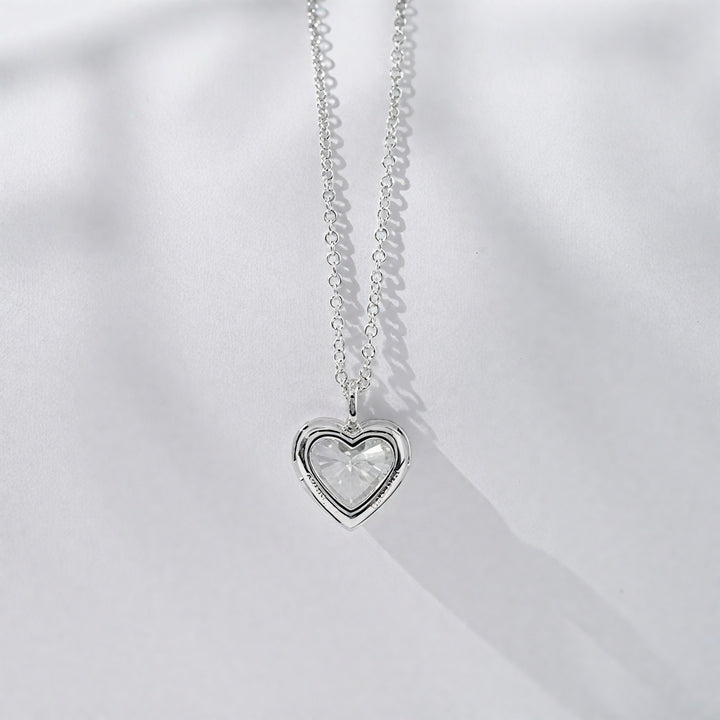 1.00ct Heart-Cut Diamond Bezel Pendant Necklace in 18K White Gold (7mm)