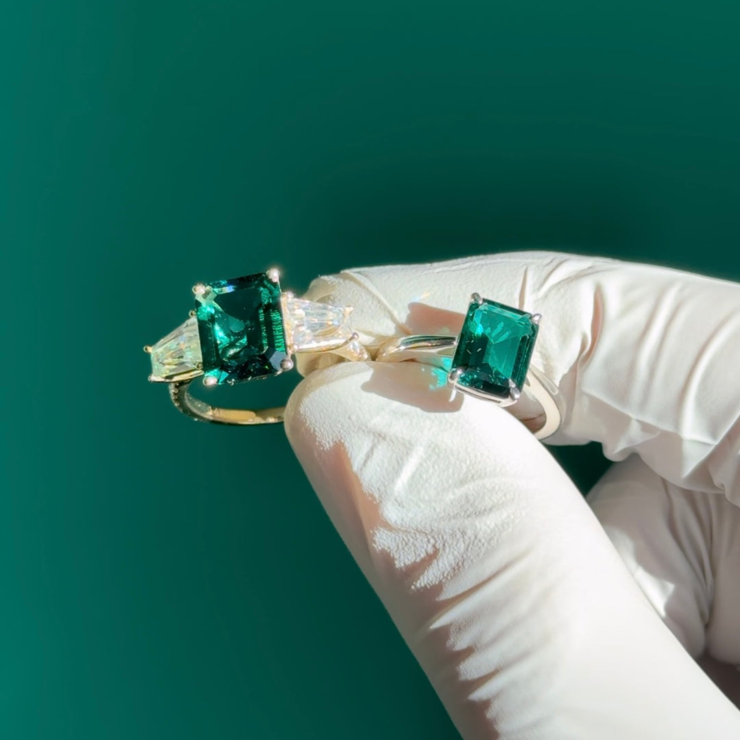 Customized™ 7x9mm, 2.50ct Emerald Cut Zambian Emerald Solitaire Ring in 925 Sterling Silver