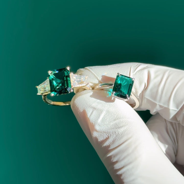 Customized™ 7x9mm, 2.50ct Emerald Cut Zambian Emerald Solitaire Ring in 925 Sterling Silver