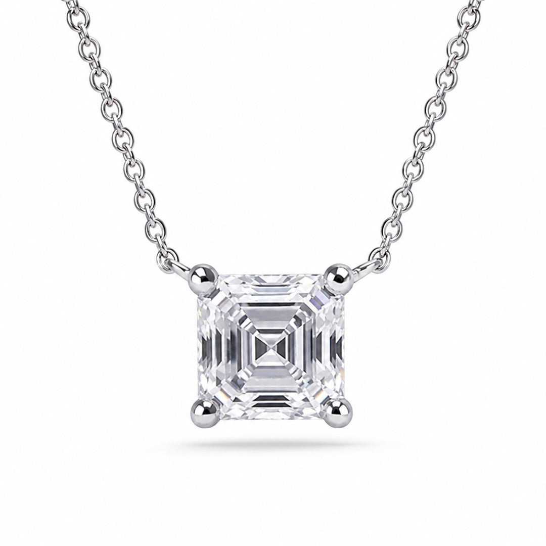 5.5mm, 1ct Asscher Cut Lab Diamond Pendant Necklace in 18K Solid White Gold