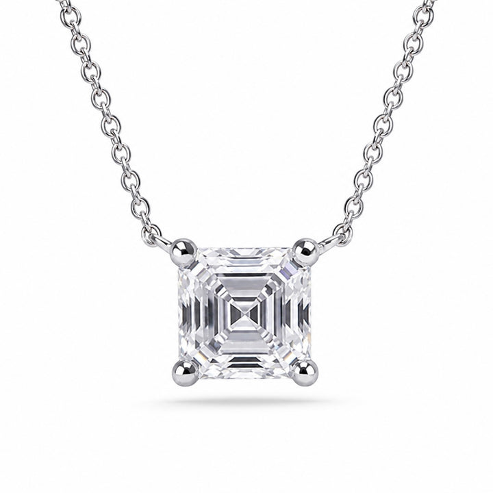 5.5mm, 1ct Asscher Cut Lab Diamond Pendant Necklace in 18K Solid White Gold