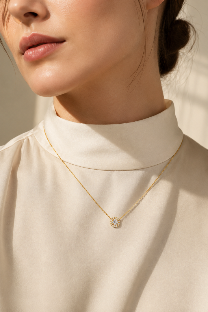 5mm, 0.5ct Round Cut Lab Diamond Pendant Necklace in 18K Solid Yellow Gold