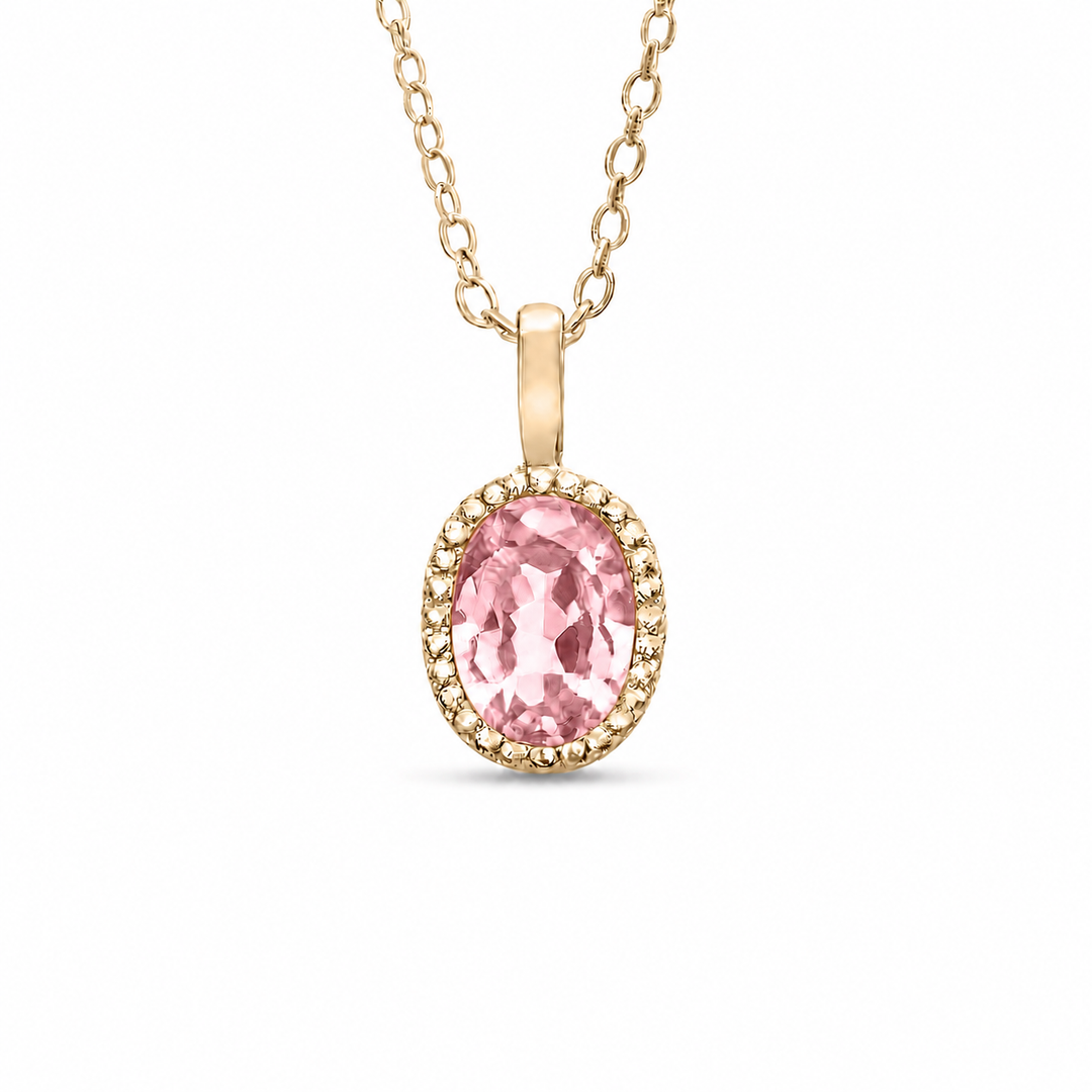 5x7mm, 1.00ct Oval Lab-Grown Pink Sapphire Pendant Necklace in 14K Rose Gold