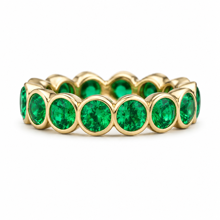 Round Colombian Emerald Bezel-Set Eternity Band (3.2mm, 1.50ctw)