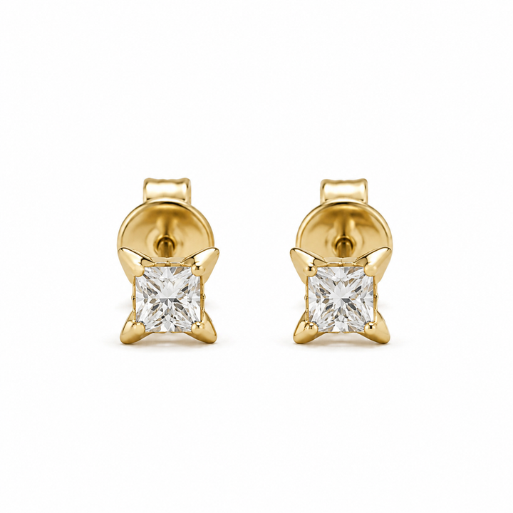 Princess Diamond Flower Stud Earrings - 0.40ct Total