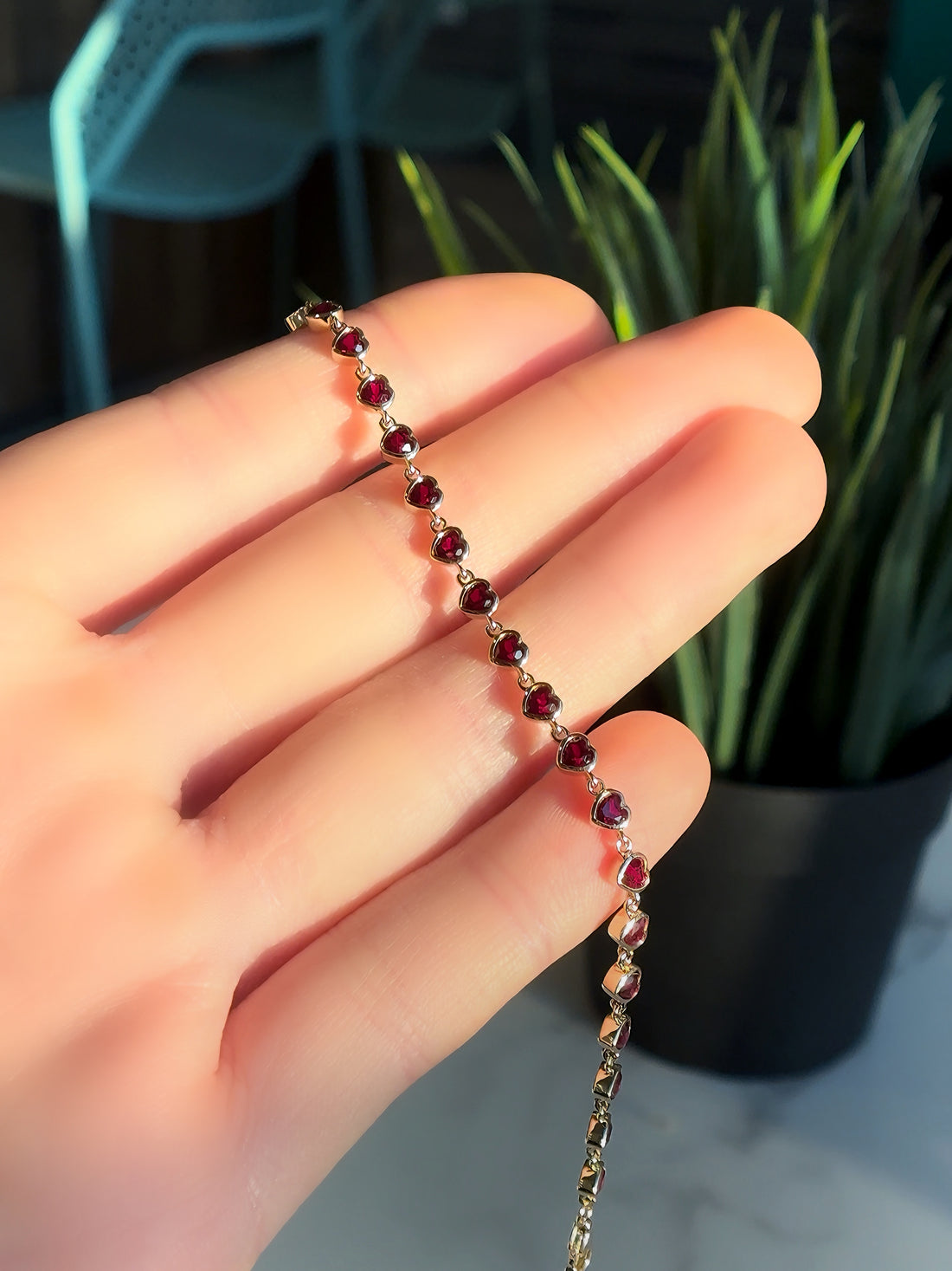 Bezel-set heart lab ruby bracelet, view 6