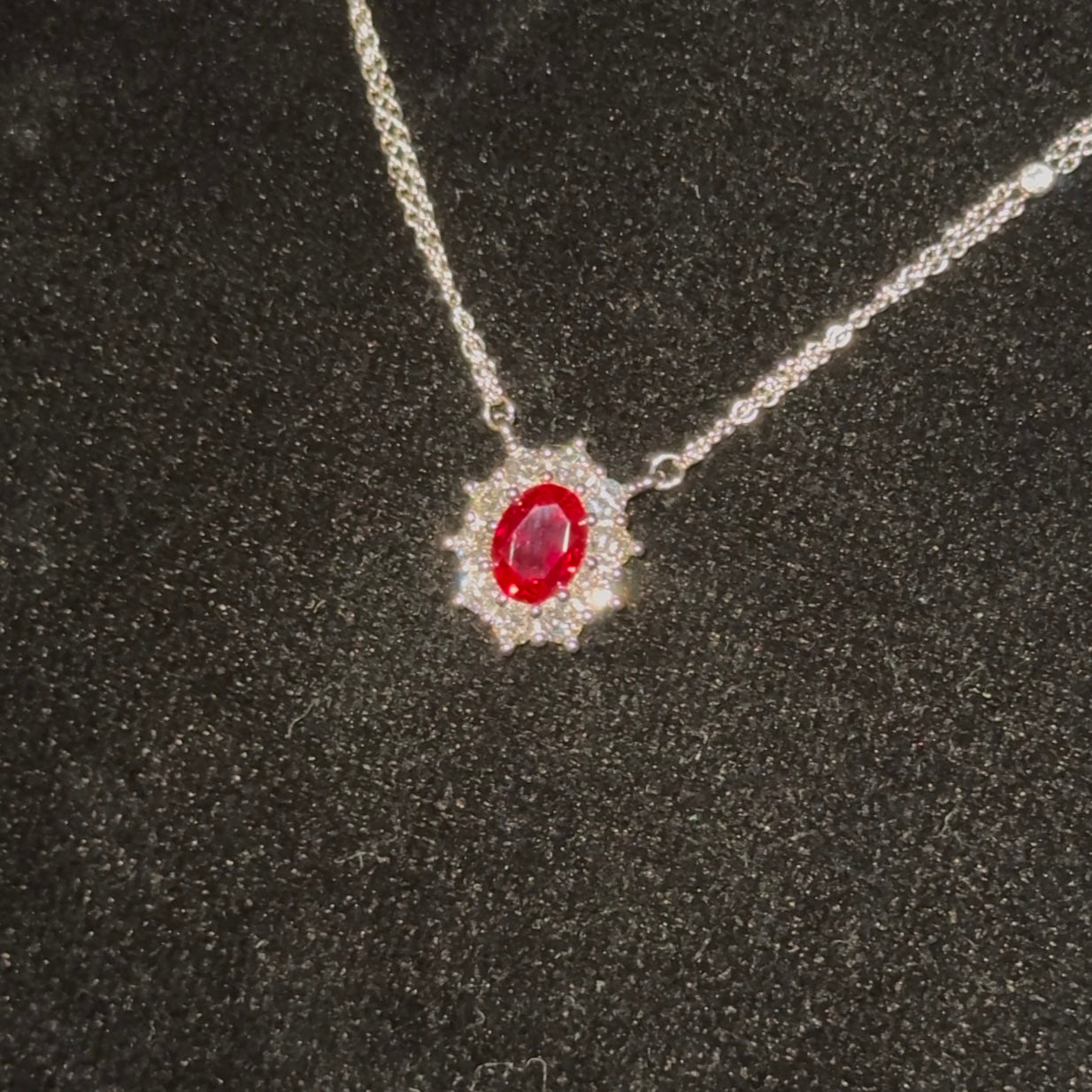 1.80ct Oval Lab-Grown Red Ruby Diamond Halo Pendant Necklace in Platinum 950