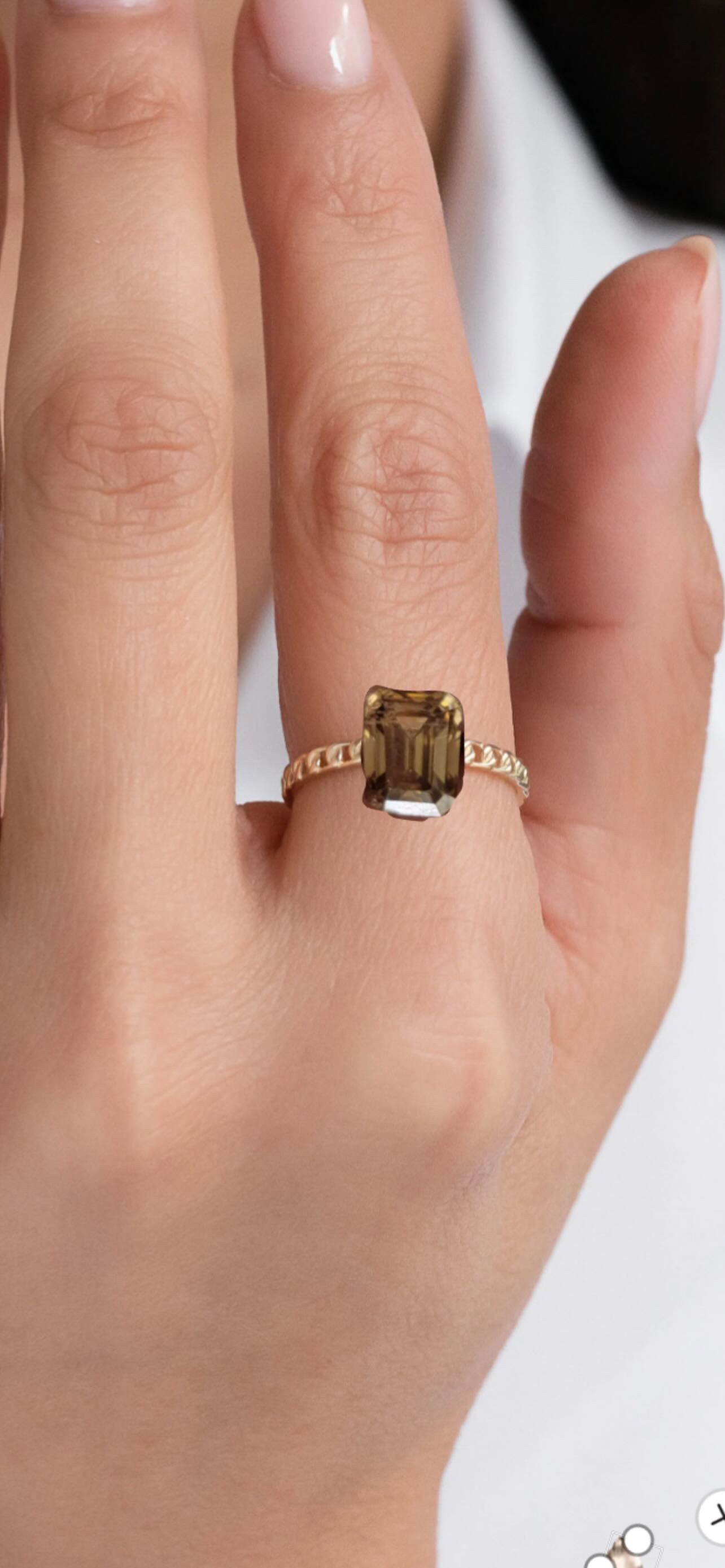 Customized™ 1.75ct Emerald Cut Brown Moissanite Ring in 14K Solid Yellow Gold (CAD Deposit)