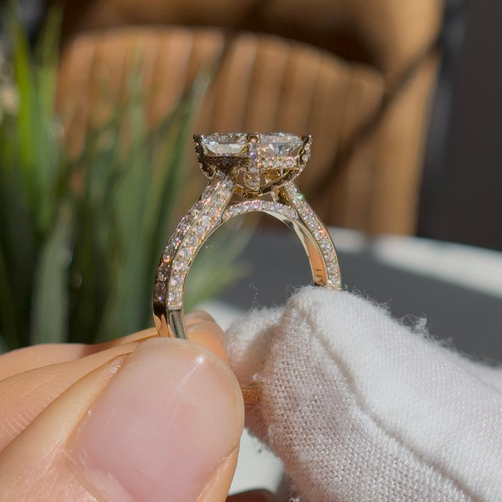 Customized™ 3.00ct Radiant Lab-Grown Diamond Ring with Pavé Diamonds in Yellow Gold