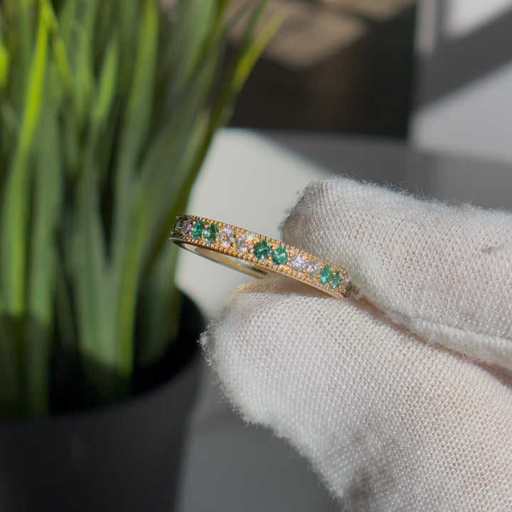 Customized™ 1.00ctw Lab-Grown Colombian Emerald/Diamond Eternity Band Ring in Yellow Gold