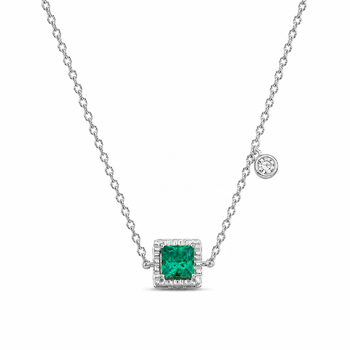 8x8mm, 2.25ct Princess Lab-Grown Colombian Emerald Pendant with Diamond Accent Necklace