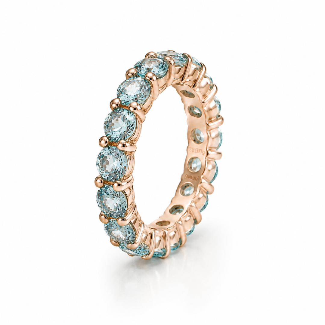 4*4mm Round Cut Paraiba Tourmaline Eternity Ring