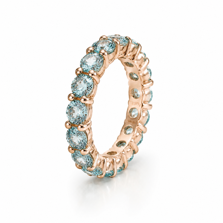 4*4mm Round Cut Paraiba Tourmaline Eternity Ring
