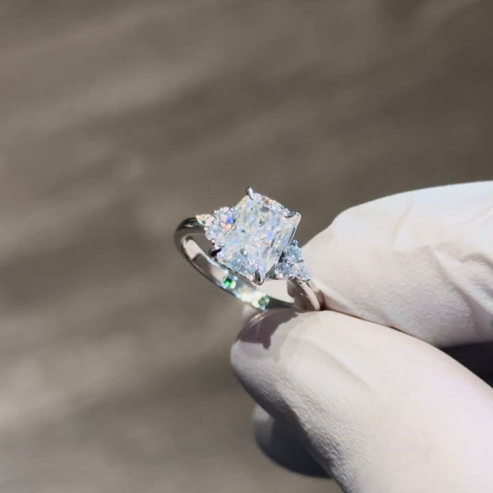 Customized™ 7x9mm, 3.00ct Ice Crushed Cushion Cut Moissanite with Side Accents in White Gold