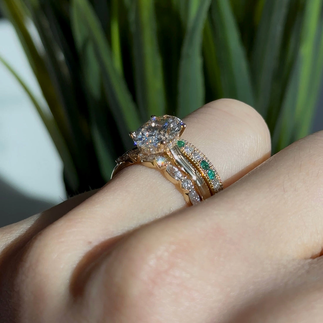 Round and marquise lab diamond half-eternity band, view 9