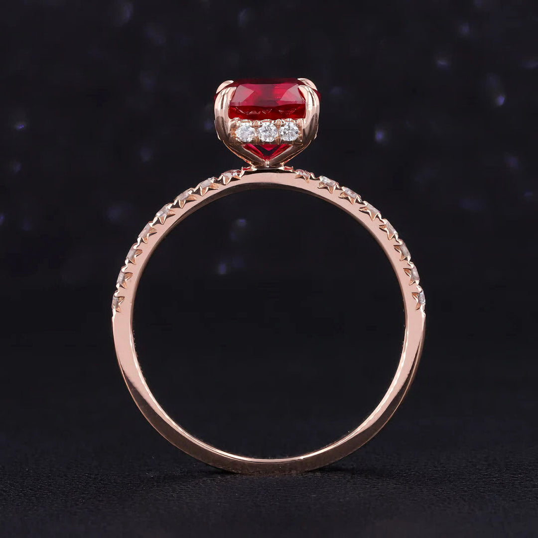 2.00ct Cushion-Cut Ruby and Diamond Half-Eternity Ring in 14K Rose Gold