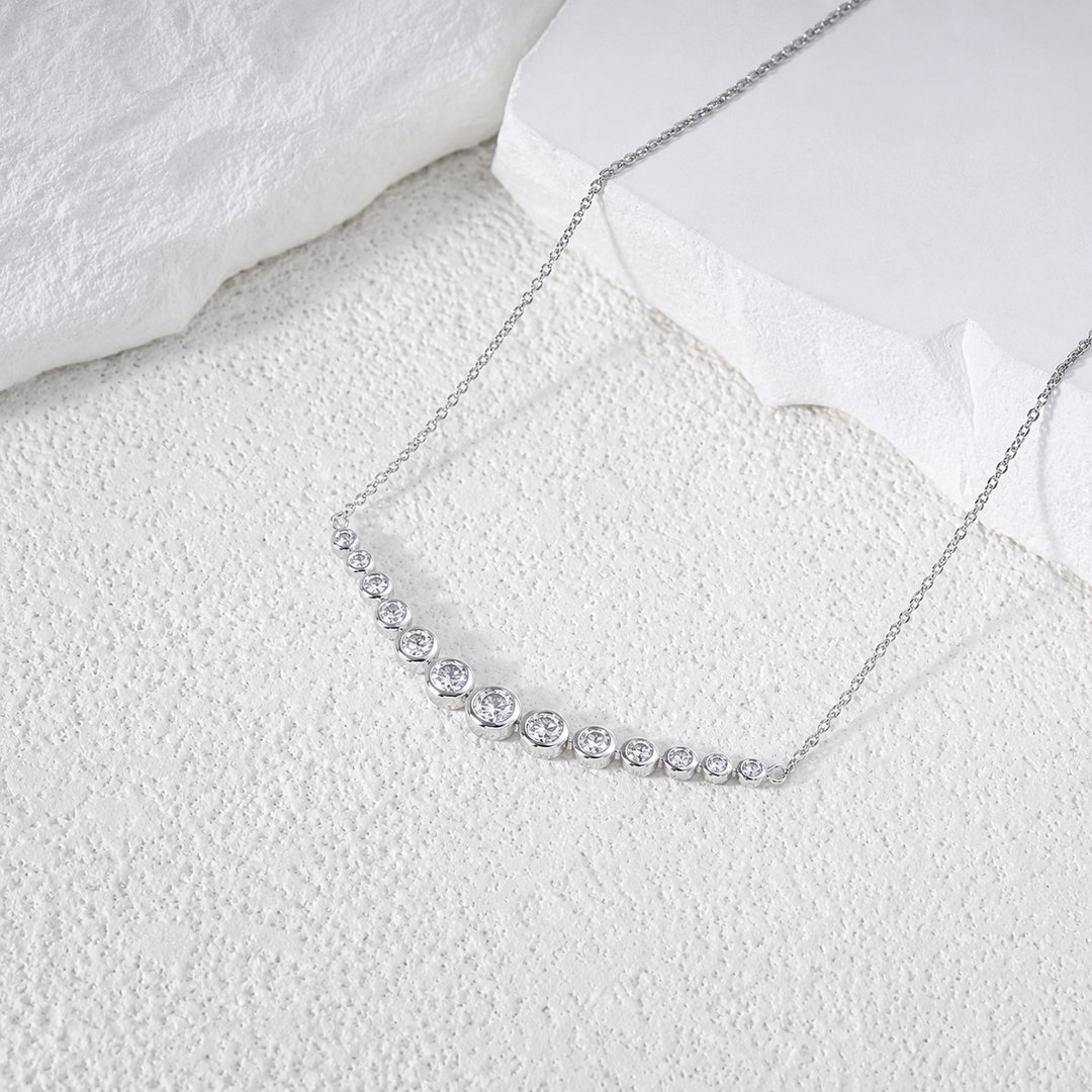 2.2ctw Lab Diamond Graduated Curved Bar Bezel-Set Pendant Necklace