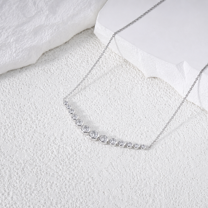 2.2ctw Lab Diamond Graduated Curved Bar Bezel-Set Pendant Necklace