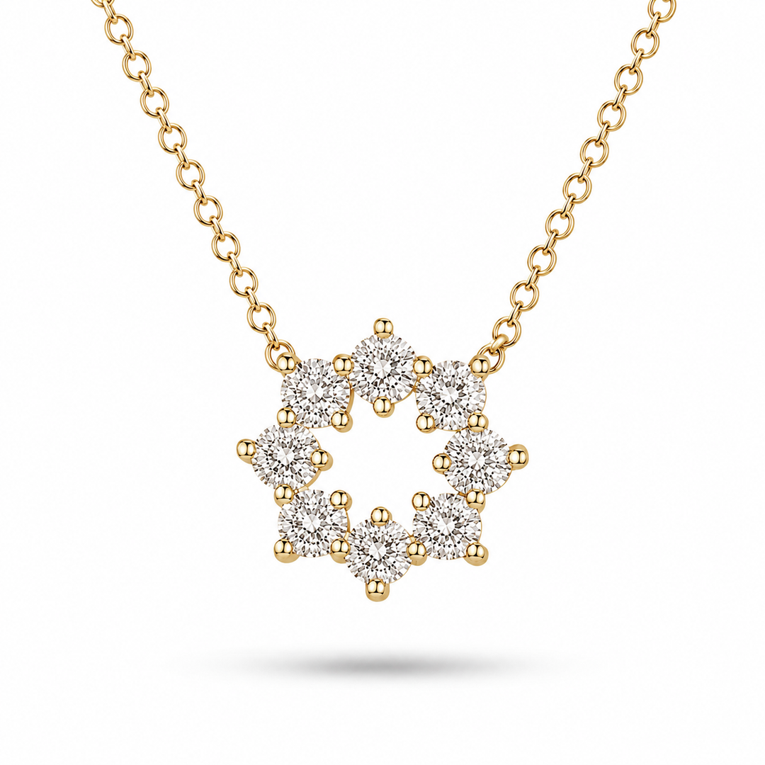 8mm, 1ct Lab Diamond Sunburst Pendant Necklace in 18K Solid White Gold