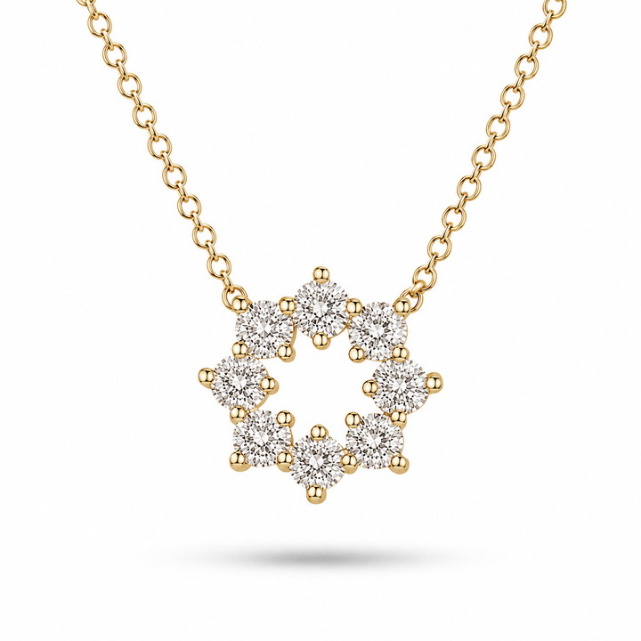8mm, 1ct Lab Diamond Sunburst Pendant Necklace in 18K Solid White Gold