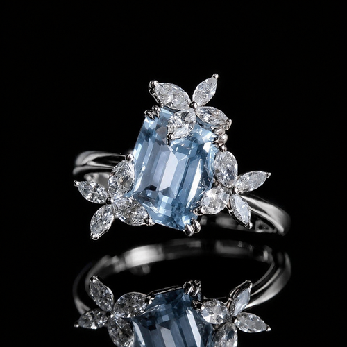 The Jardin — Emerald-Cut Light Blue Sapphire Floral Ring