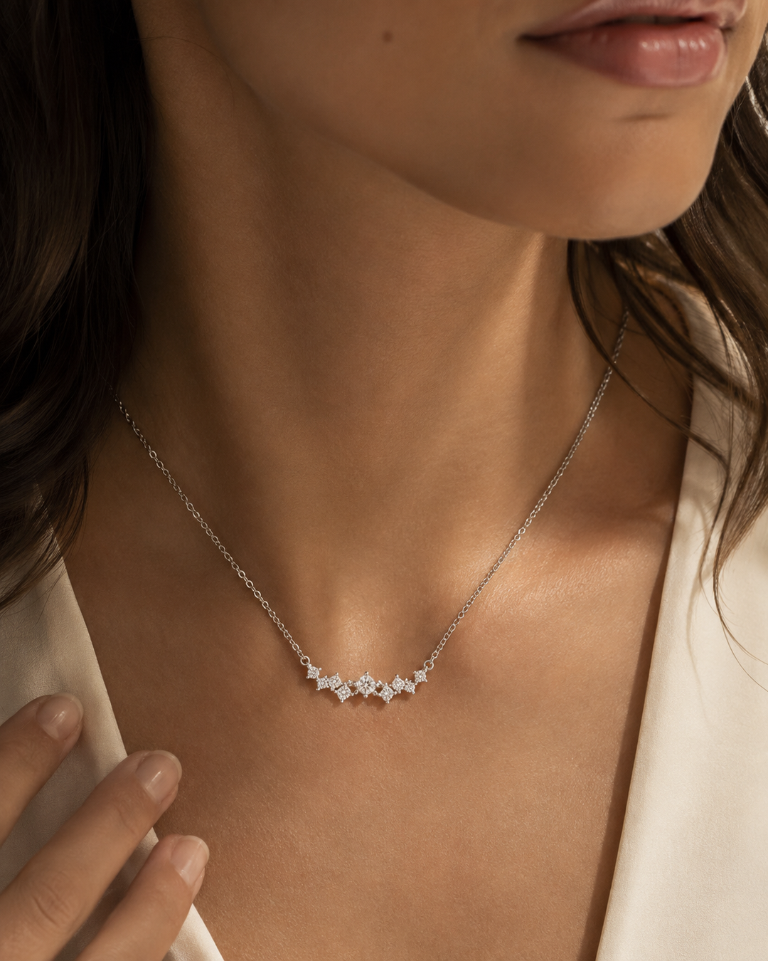 0.5ctw Lab Diamond Curved Cluster Pendant Necklace in 18K Solid White Gold