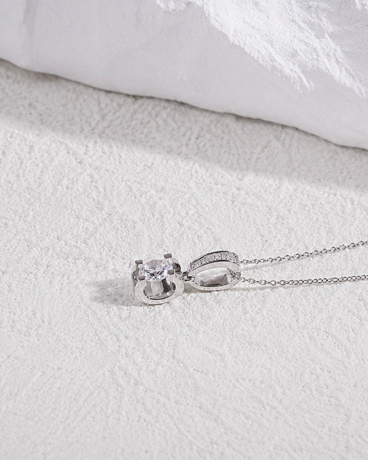 5mm, 0.6ct Round Cut Lab Diamond Pendant with Pavé-Bail Necklace