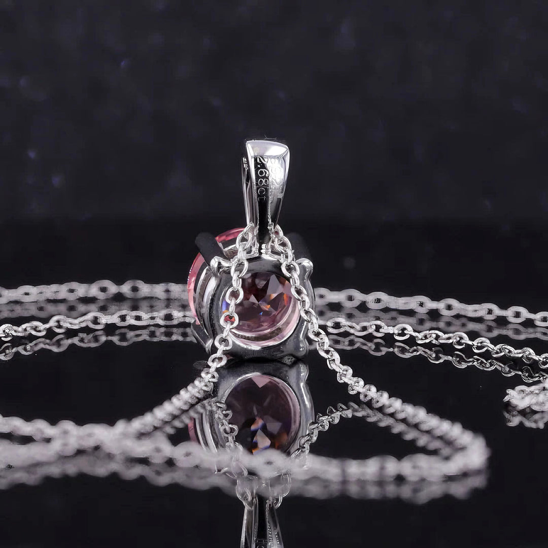 8mm, 2.50ct Round Lab-Grown Pink Sapphire Solitaire Pendant in White Gold