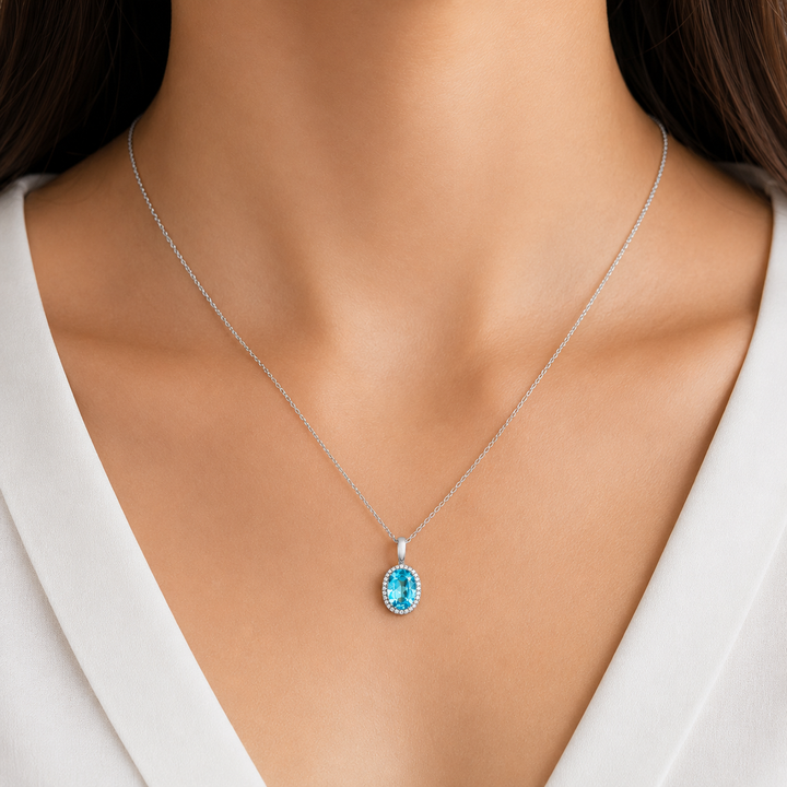 1.25ct Oval Cut Paraiba Pendant Necklace in 14K White Gold (5x7mm)